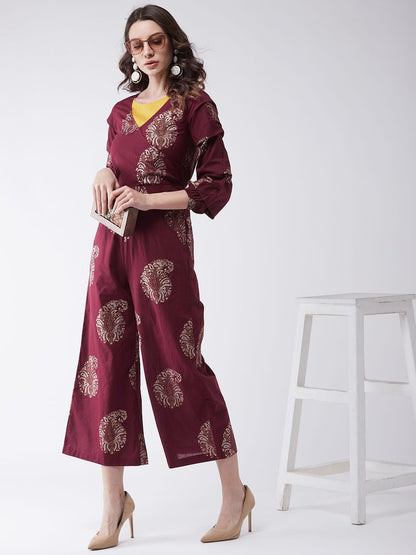 Maroon Foil Printed Jumpsuit