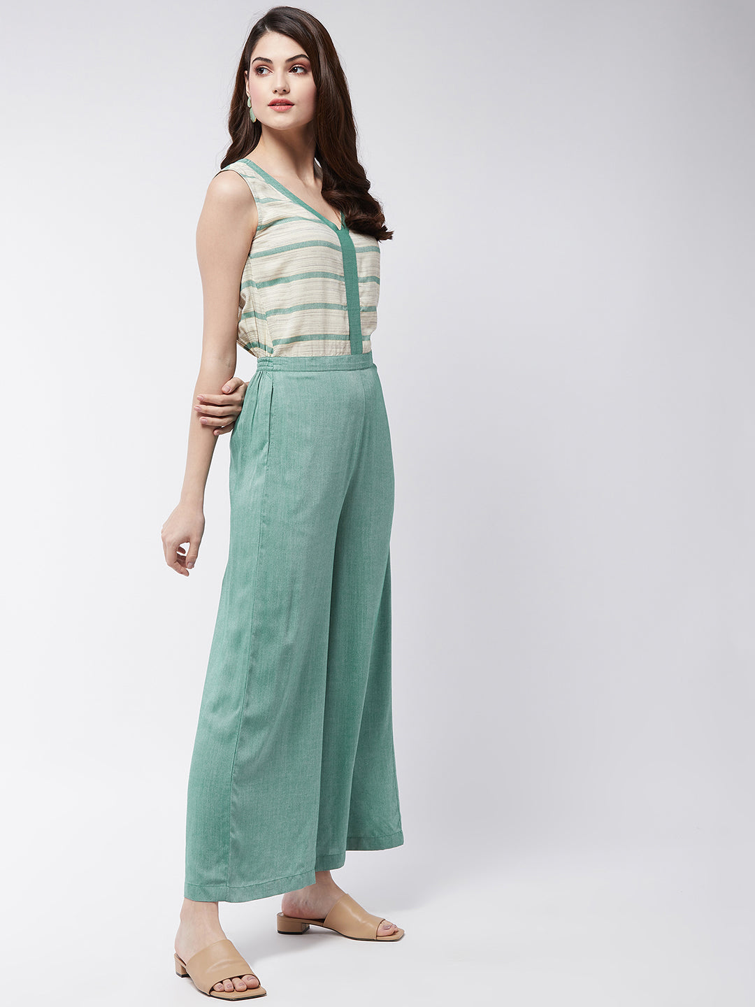 Soaked In Pastels Sleeveless Jumpsuit With V Neckline