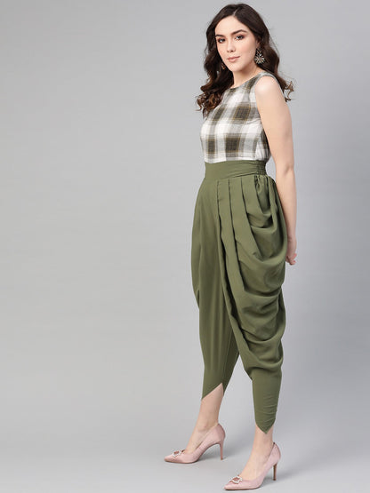 Olive Checkered Cowl Jumpsuit