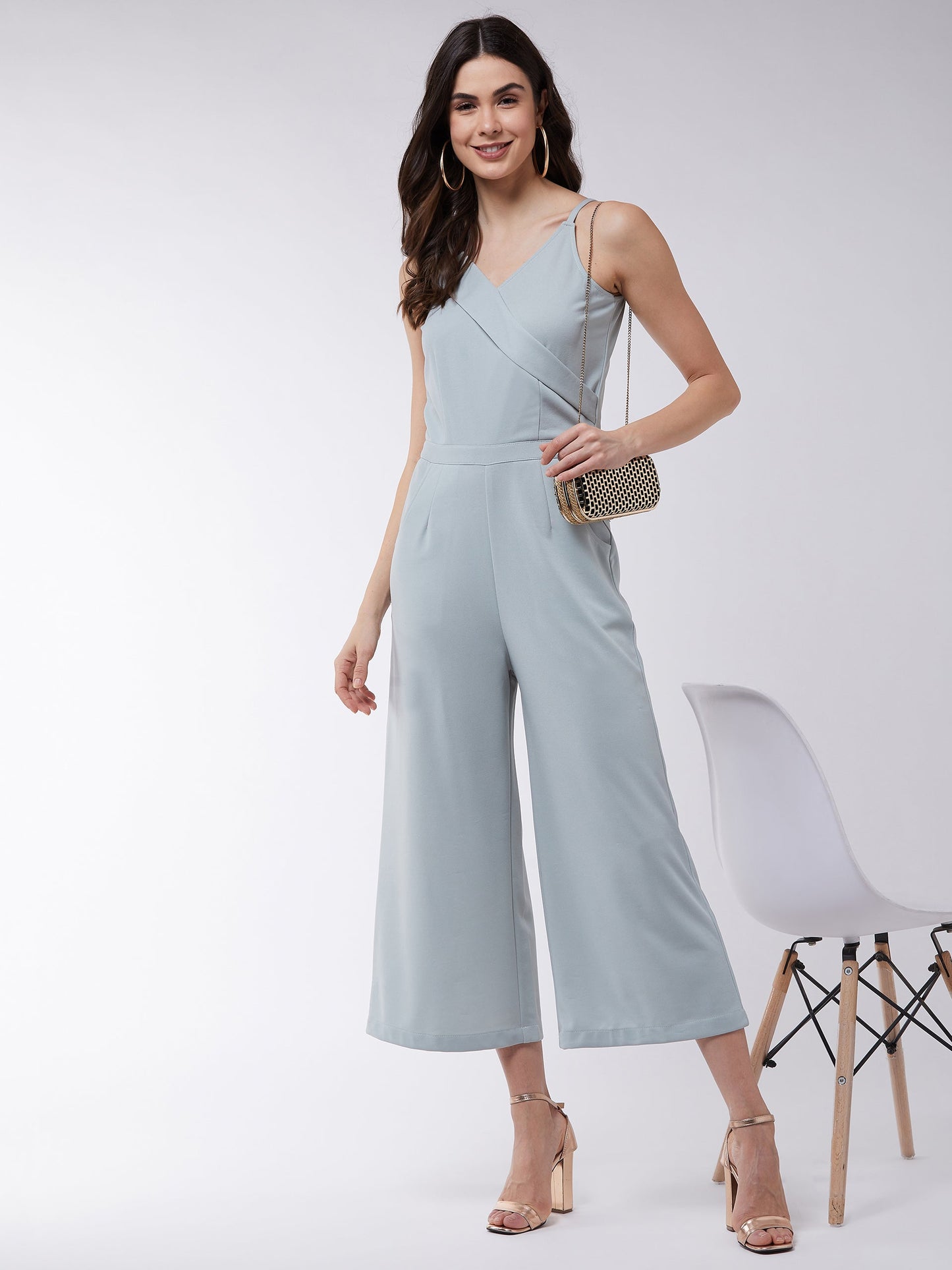 Solid Overlap Sleeveless Jumpsuit