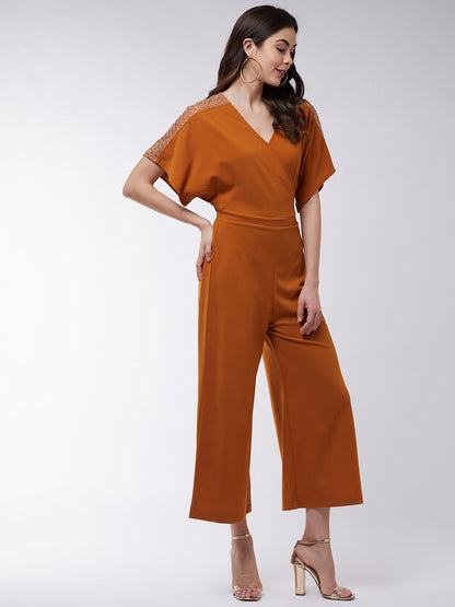 Solid Overlap Embellished Jumpsuit