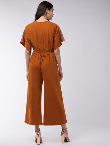 Solid Overlap Embellished Jumpsuit