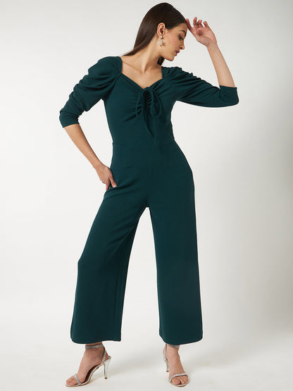 Green Solid Stylish Jumpsuit With Cowl Sleeves