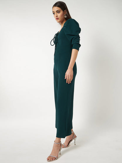 Green Solid Stylish Jumpsuit With Cowl Sleeves