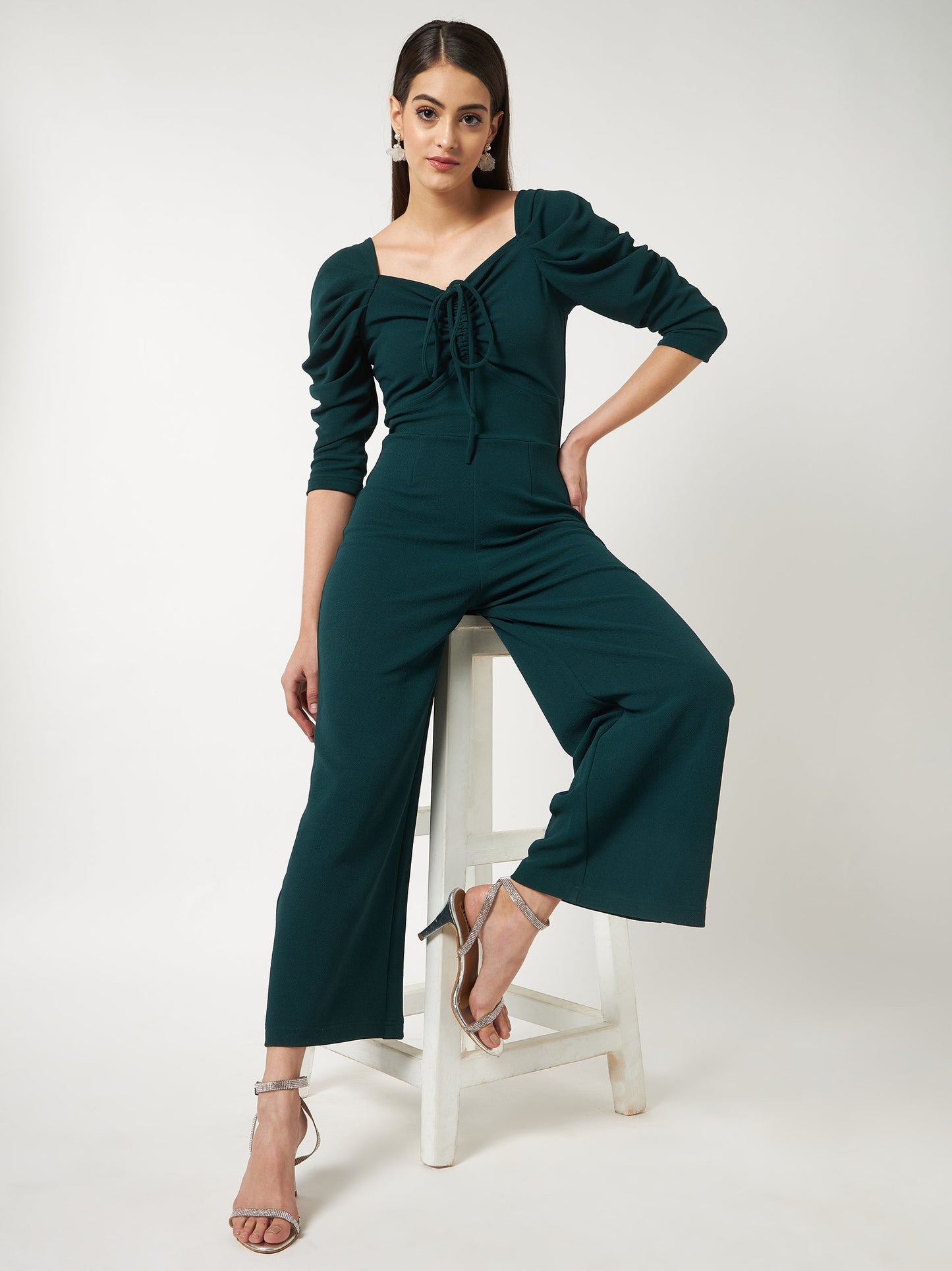 Green Solid Stylish Jumpsuit With Cowl Sleeves