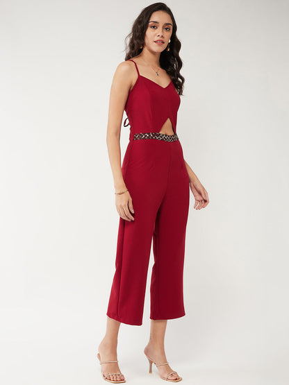 Solid Strappy Sequin Detail Jumpsuit