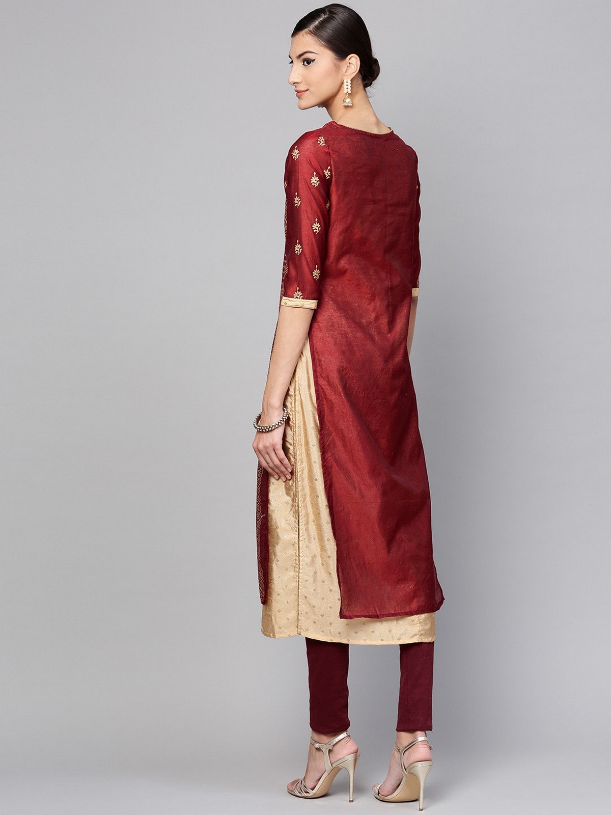 Golden Block Printed Layered Kurta